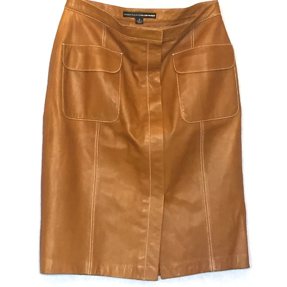Camel Leather Skirt with White Stitching